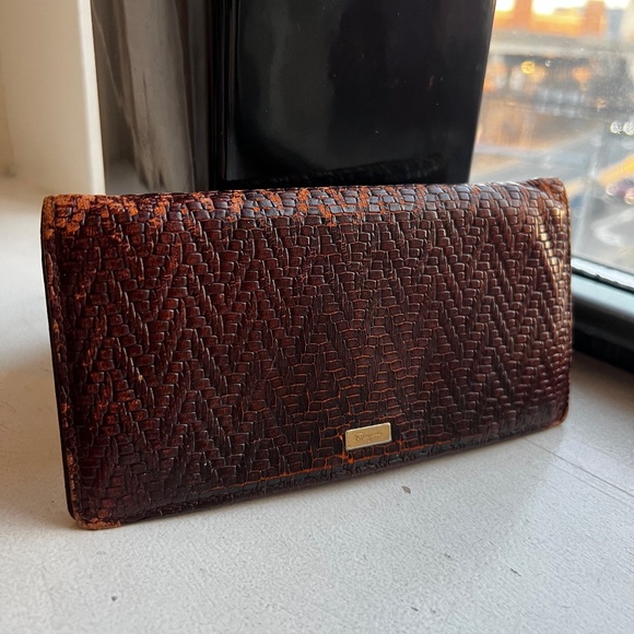 Salvatore Ferragamo Handbags - Salvatore Ferragamo Long Wallet Brown Herringbone Leather Unisex Made in…
